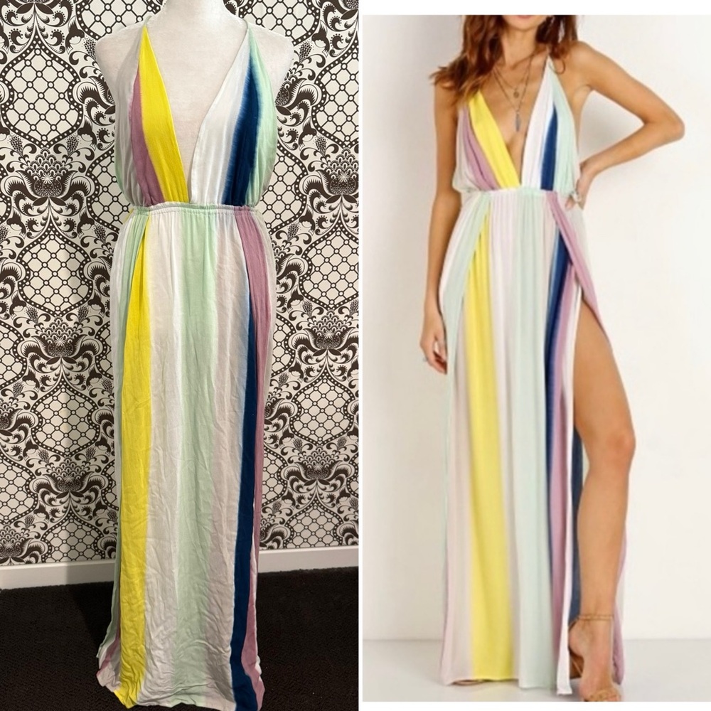REVOLVE ✨ INDAH River Maxi Dress Colorful Tropical Stripe | Sz S